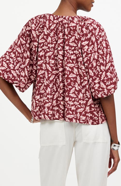 Shop Madewell Floral Bubble Sleeve Top In Bordeaux