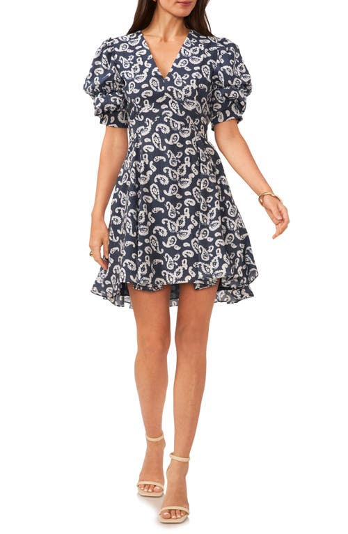 1.STATE Paisley Tiered Minidress Tidal Navy Blue at Nordstrom,