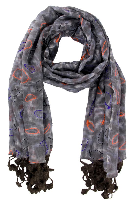 Shop Saachi Mix Print Fringe Scarf In Grey