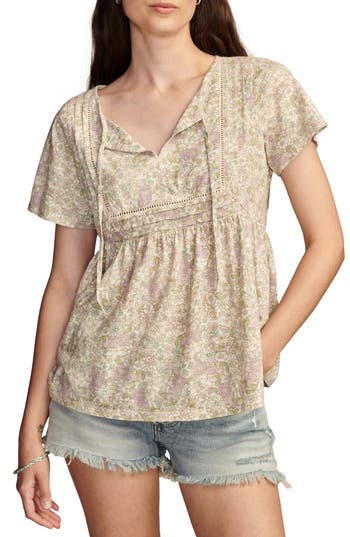 Shop Lucky Brand Print Pintuck Knit Top