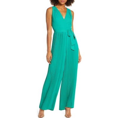 Chelsea28 Pleated Faux Wrap Jumpsuit, Blue/green