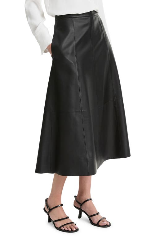 Shop Vince Leather Midi A-line Skirt In Black