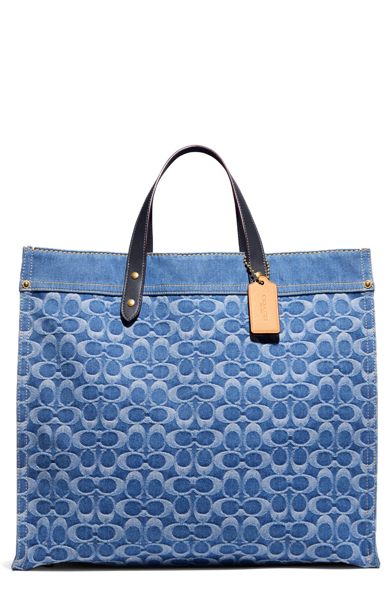 COACH Signature Denim & Leather Field Tote Nordstrom