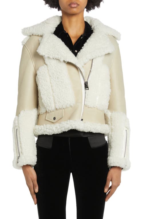 TOM FORD Patchwork Genuine Shearling Moto Jacket Cream White at Nordstrom, Us