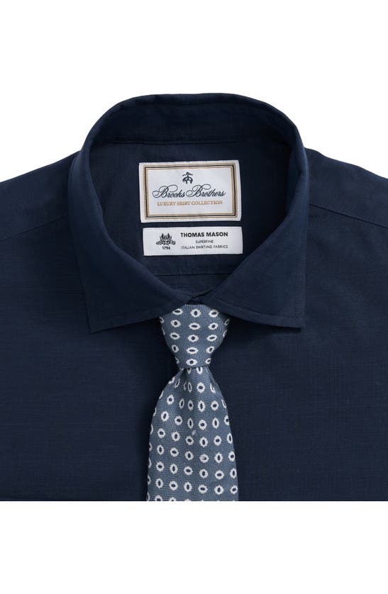 Shop Brooks Brothers X Thomas Mason® Solid Navy Cotton & Linen Dress Shirt In Soliddknavy