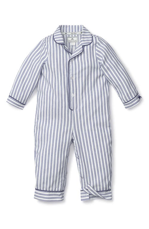 Petite Plume Stripe Cotton Blend Button-Up Romper Navy at Nordstrom,