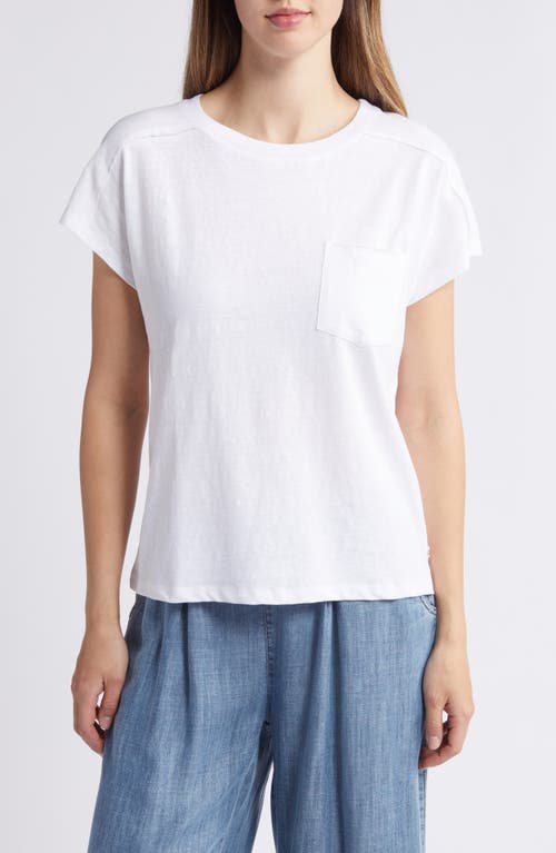 Cotton & Linen Pocket T-Shirt in White