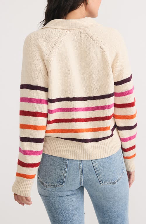 Shop Marine Layer Claire Stripe Wool & Cotton Johnny Collar Polo Sweater In Warm Stripe