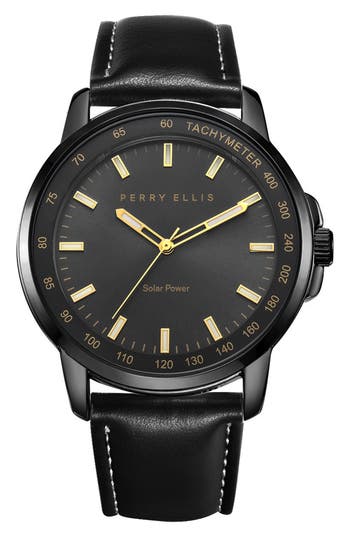 Perry Ellis Solar Powered 3-hand Quartz Strap Watch, 41mm In Gunmetal