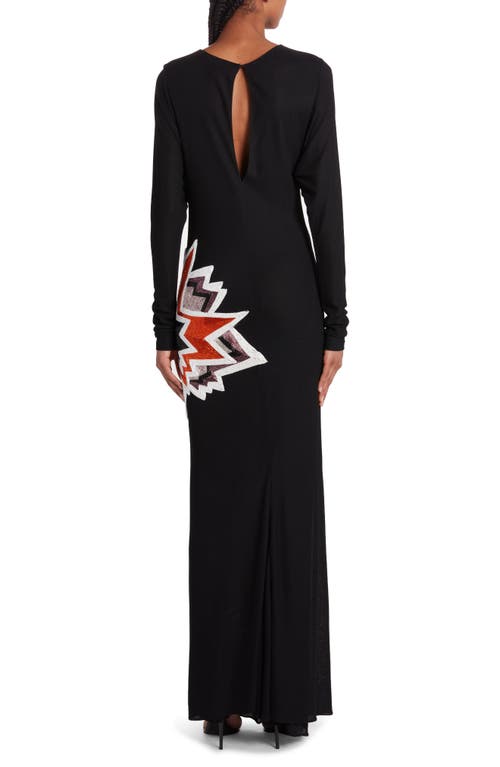 Shop Tom Ford Kapow Beaded Detail Long Sleeve Crepe Gown In Black/multicolor