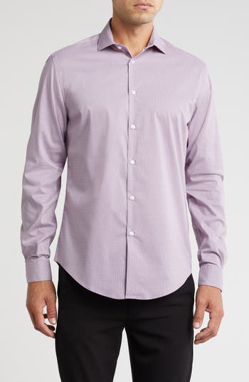 CALVIN KLEIN CALVIN KLEIN GEOMETRIC ALL-SEASON STRETCH LONG SLEEVE SLIM FIT DRESS SHIRT