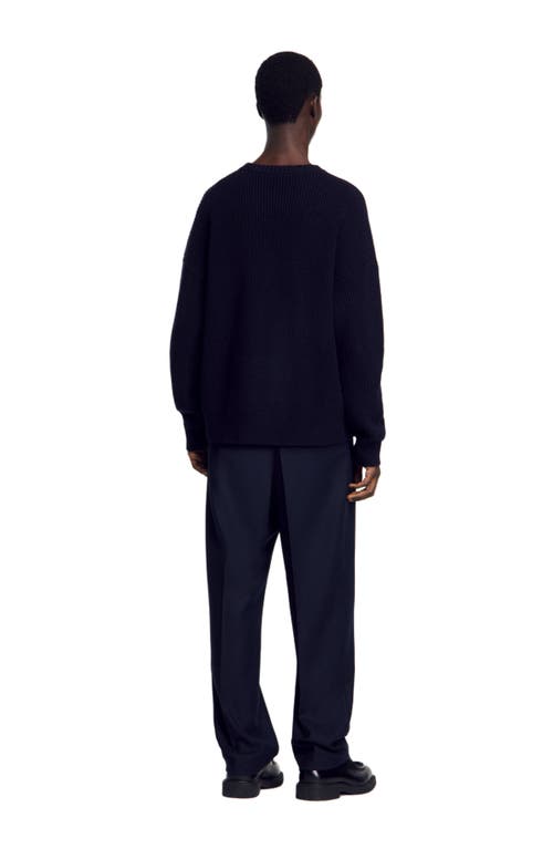 Shop Sandro Rib Knit Sweater In Navy Blue