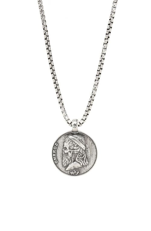 Greek Skull Pendant Necklace in Silver