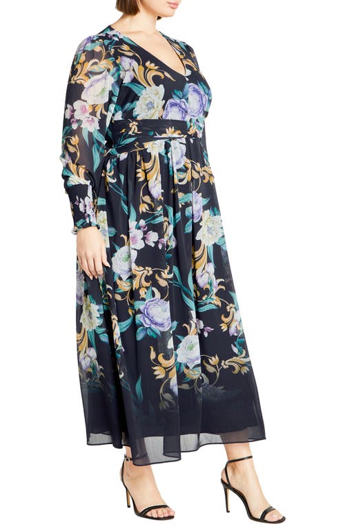 Shop City Chic Selena Floral Long Sleeve Chiffon Maxi Dress In Kiss Me Sweet Brd