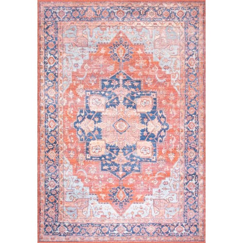 Jonathan Y Maris Ornate Medallion Machine-washable Area Rug In Terracotta/navy
