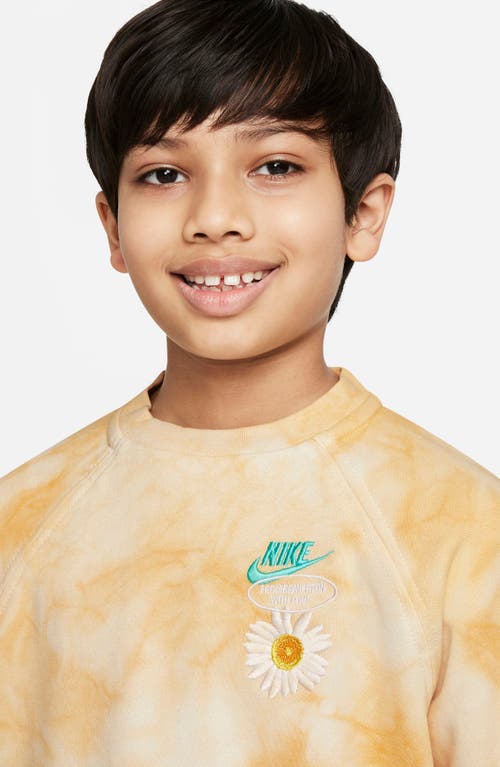 Shop Nike Kids' French Terry Embroidered Tie Dye Sweater In Sanded Gold/rush Pink