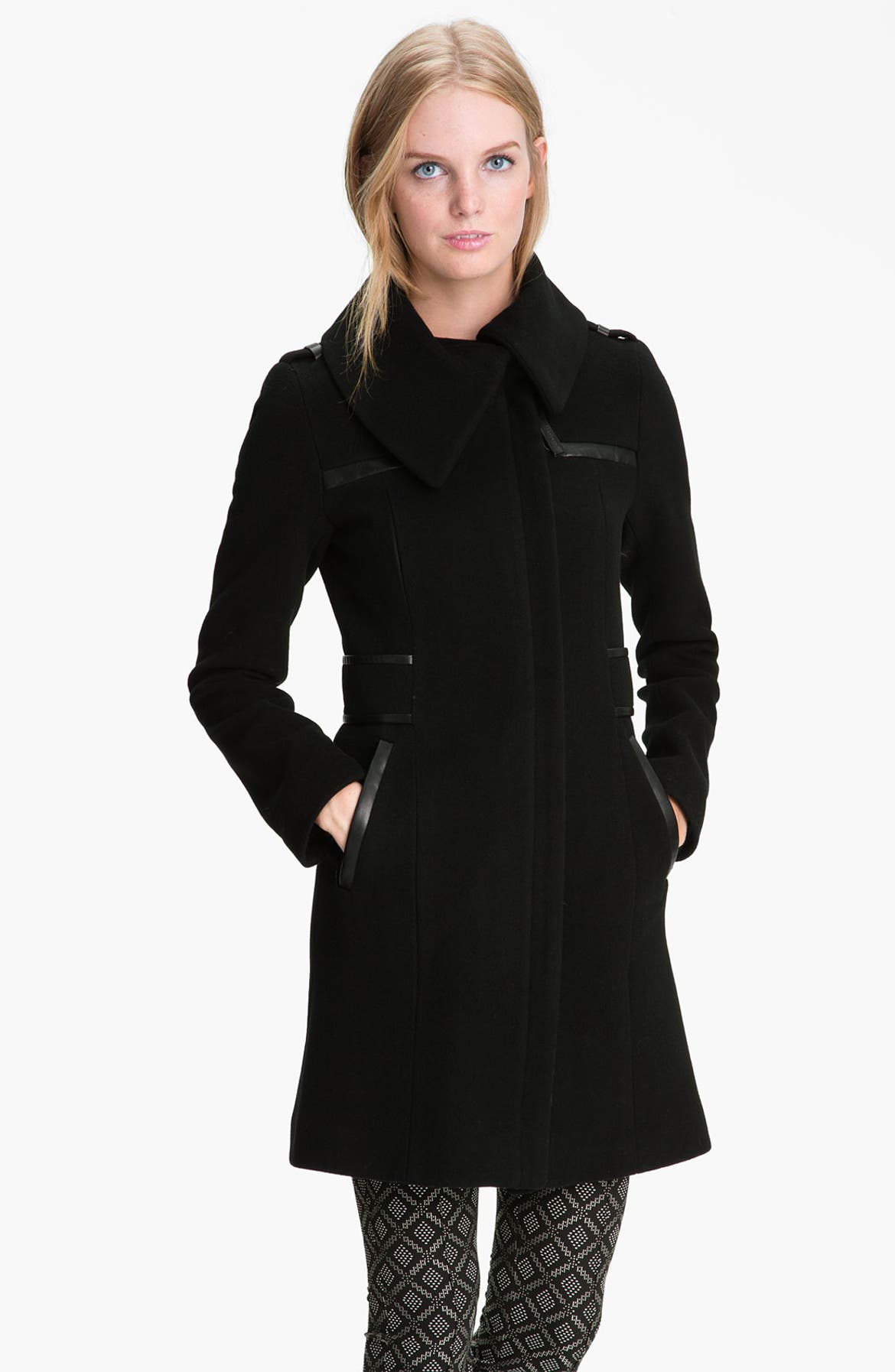 Mackage Leather Trim Wool Blend Coat | Nordstrom