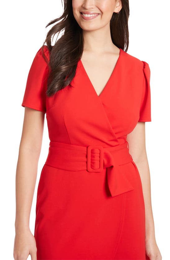 Shop London Times Puff Sleeve Faux Wrap Dress In Red