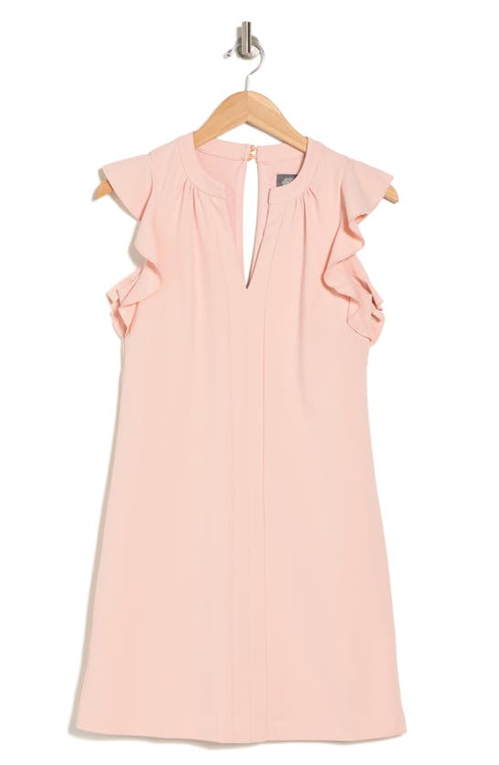 Vince Camuto Split Neck Ruffle Scuba Crepe Dress In Blush