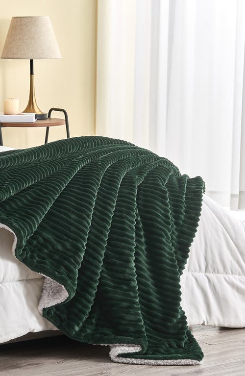 Woven & Weft Ribbed Faux Shearling Reversible Blanket In Forest Green
