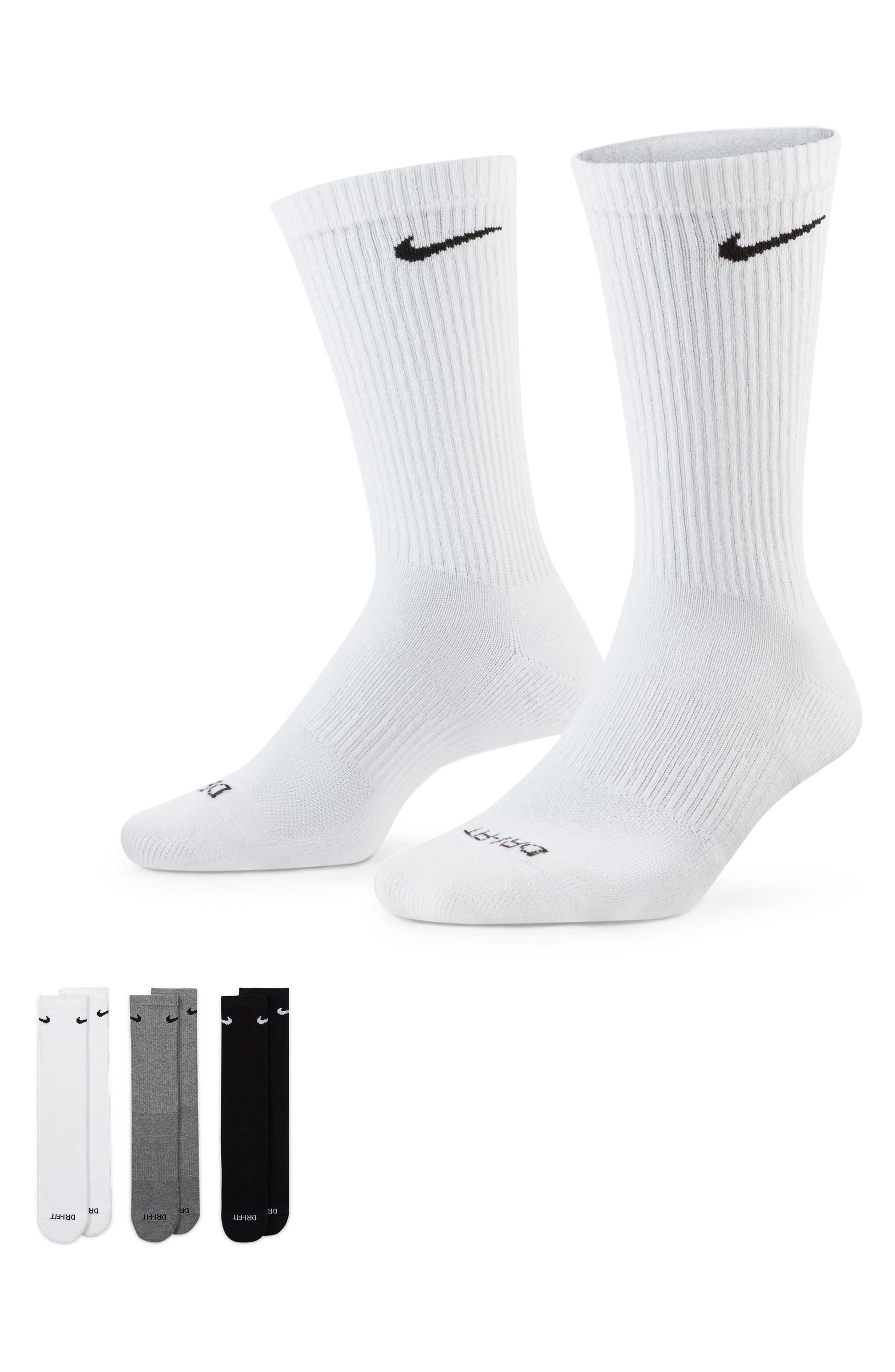 Nike Assorted 3-Pack Everyday Plus Cushion Crew Training Socks, Alternate, color, Multi-Color 964