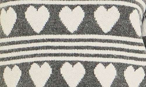 English Factory Heart Stripe Puff Sleeve Sweater In Charcoal/white
