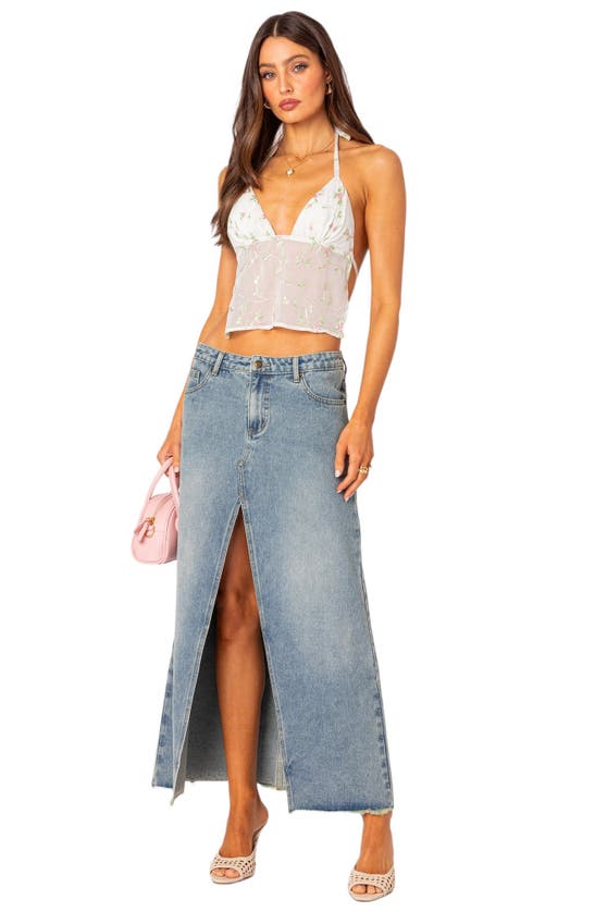 EDIKTED EDIKTED EMBROIDERED FLORAL OPEN BACK CROP HALTER TOP