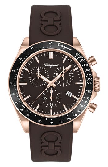 Ferragamo Silicone Strap Chronograph Watch, 43mm In Ip Rose Gold