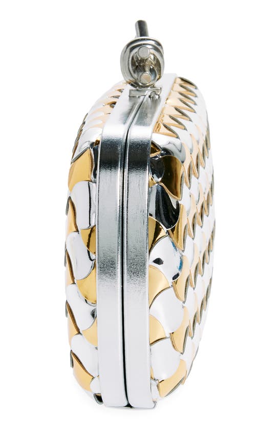 Shop Bottega Veneta Knot Pavimento Metallic Leather Clutch In Silver/ Gold
