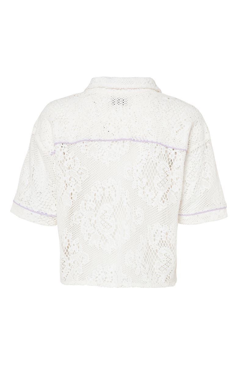 Maaji Flowery Solene Open Knit Crop Cover-Up Shirt, Alternate, color, White