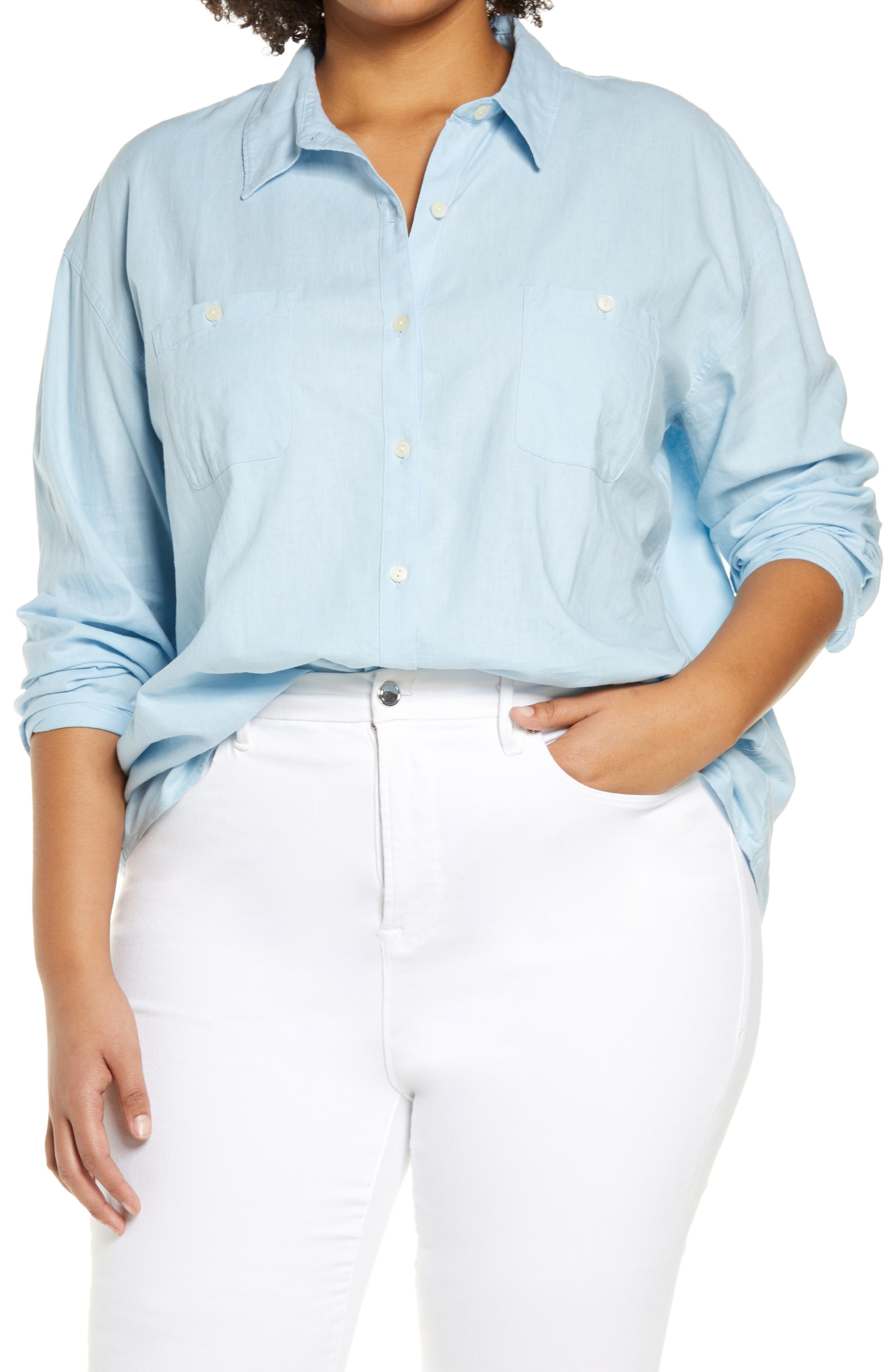 plus size white button up