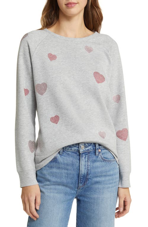 caslon(r) Heart Bead Raglan Sweatshirt in Grey Heather- Heart Graphic at Nordstrom, Size X-Small
