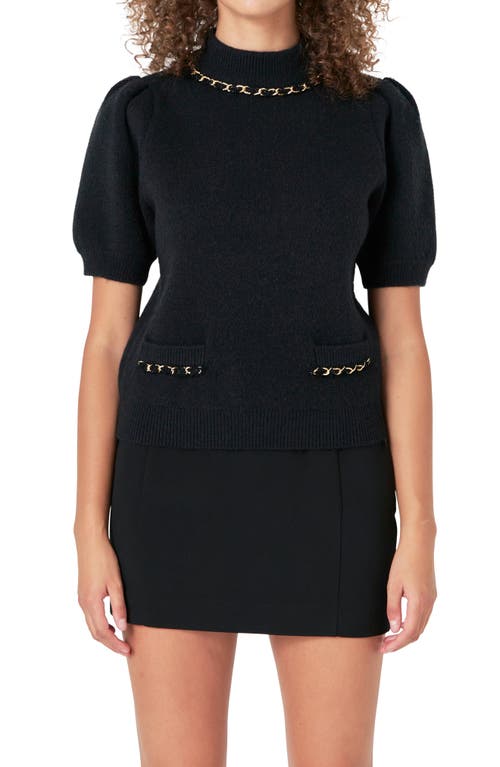 Endless Rose Chain Detail Puff Sleeve Sweater In Black