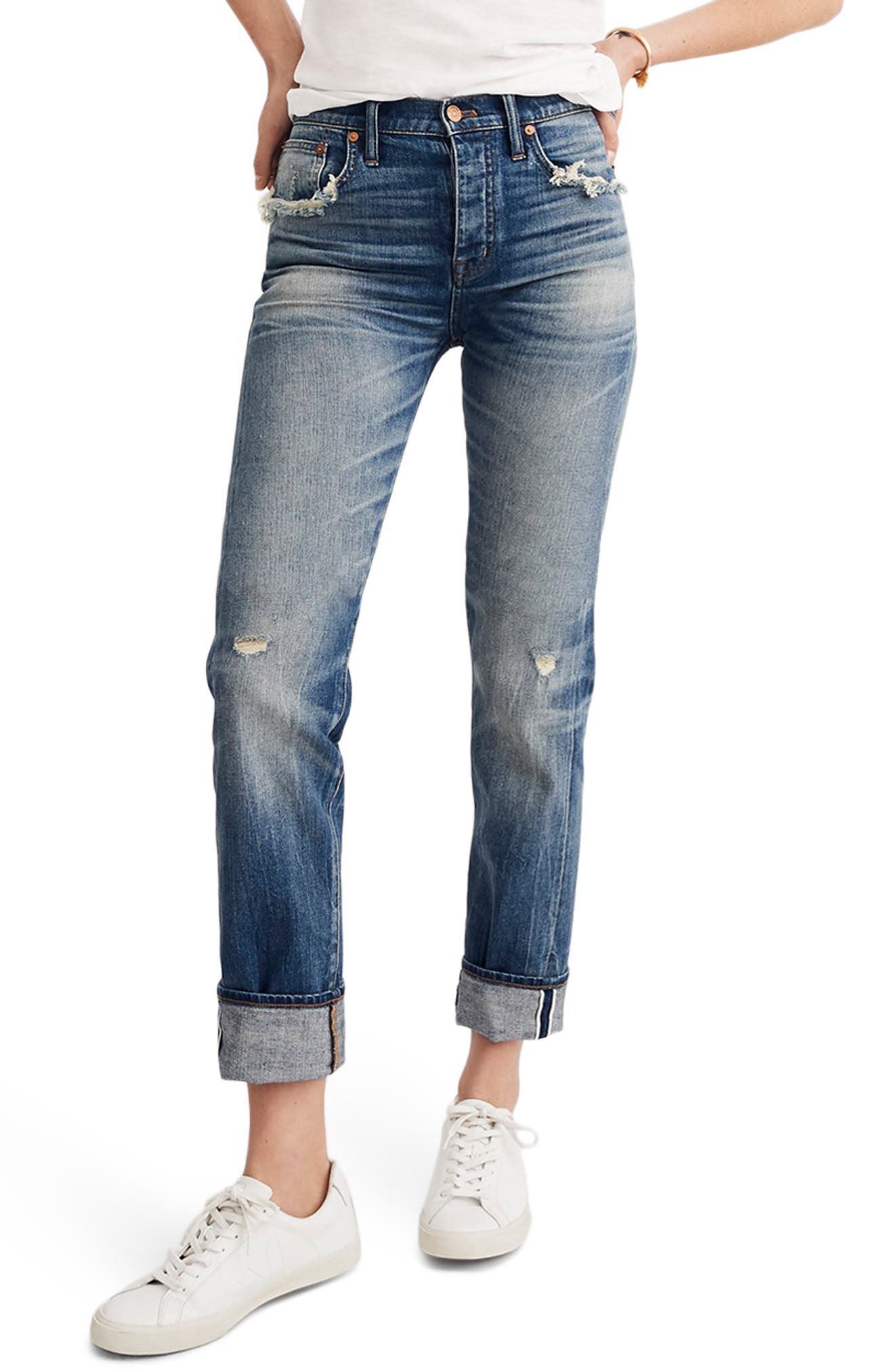 Madewell Selvedge Distressed Straight Leg Jeans (Cloverdale) | Nordstrom