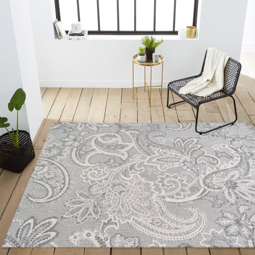 Jonathan Y Gordes Paisley High-low Light Indoor/outdoor Area Rug In Light Gray/ivory