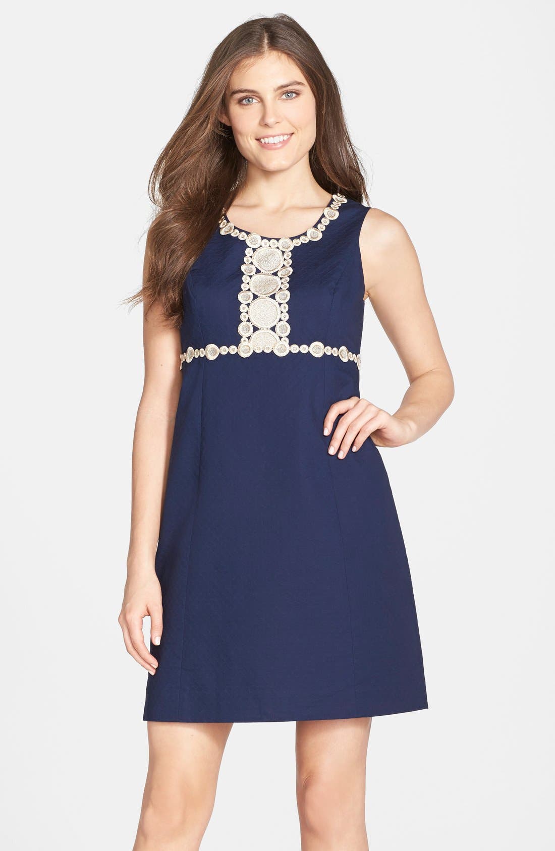 lilly pulitzer navy blue and gold dress