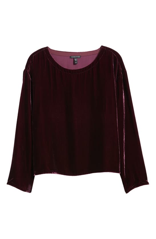 Eileen Fisher Long-sleeve Scoop-neck Velvet Top In Sweet Plum