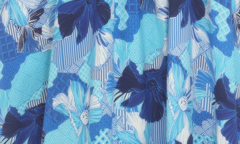 Boho Me Scoop Neck Spaghetti Strap Floral Print Maxi Dress In Patch Blue