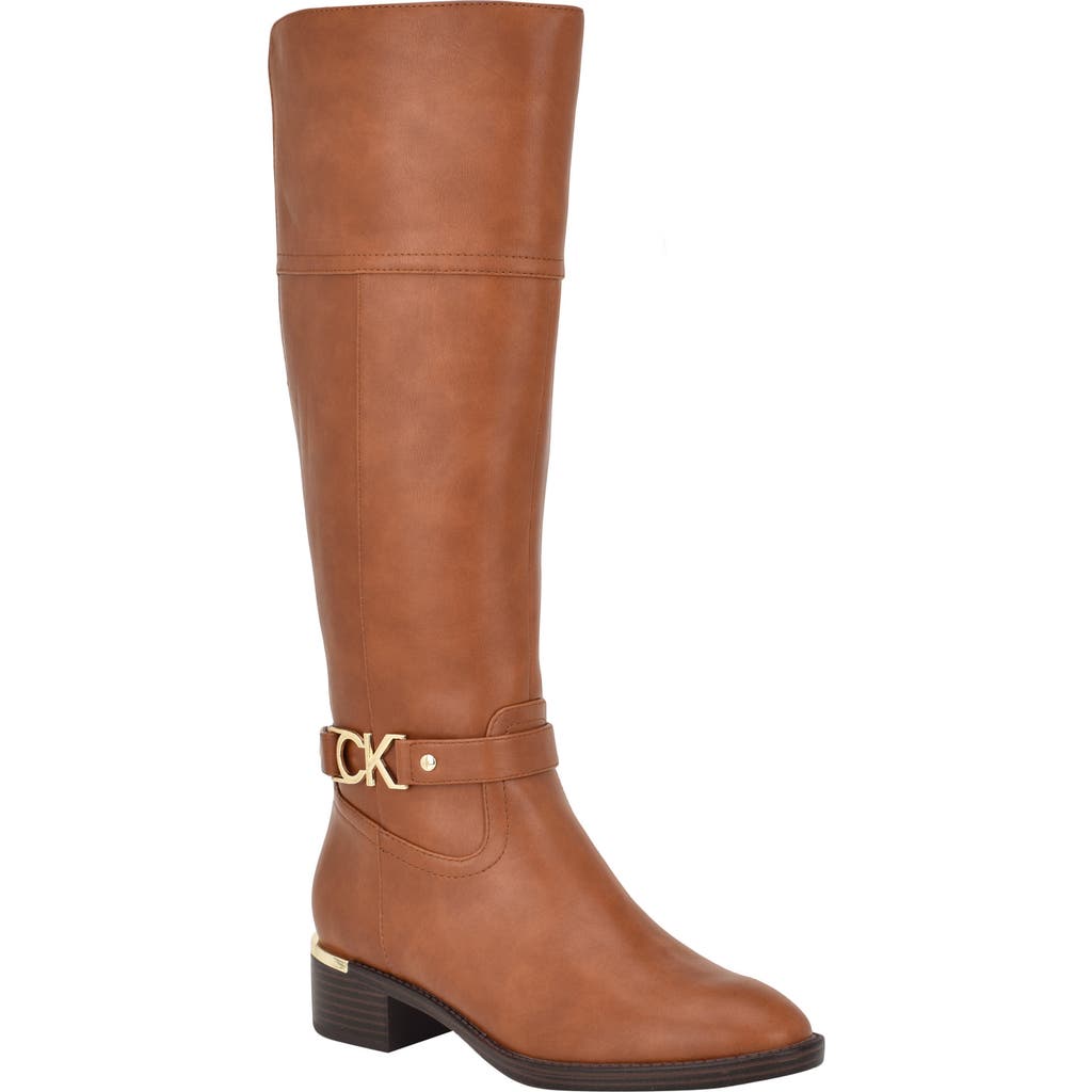 Calvin Klein Women's Daphny Pointy Toe Knee High Block Heel Casual Boots In Luggage