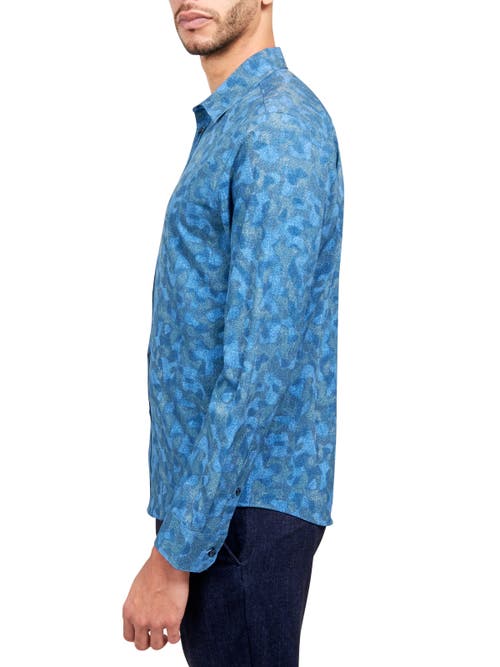 Brooklyn Brigade Abstract Print 4-way Stretch Performance Long Sleeve Shirt In Blue