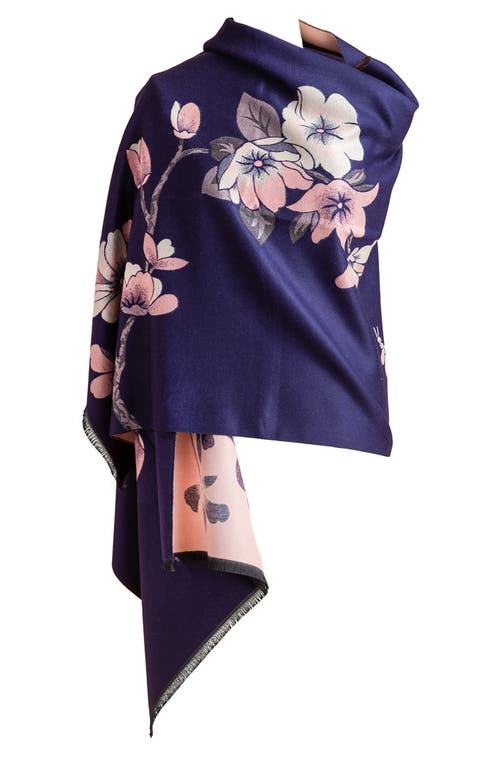Saachi Floral Reversible Scarf In Navy/pink/cream