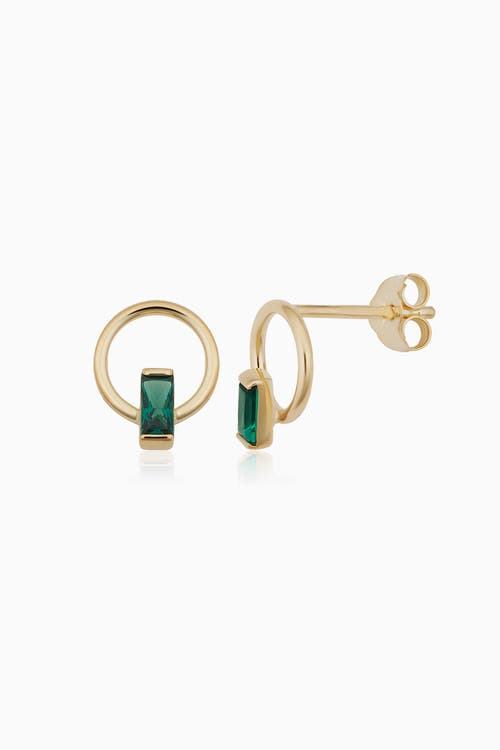 Oradina 14k Gold Bella Studs Earrings In Yellow Gold - Green Zirconia