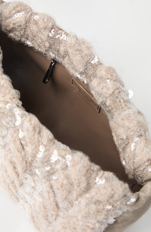 Shop Brunello Cucinelli Suede And Alpaca Clutch Bag With Dazzling Fern Embroidery In Sand