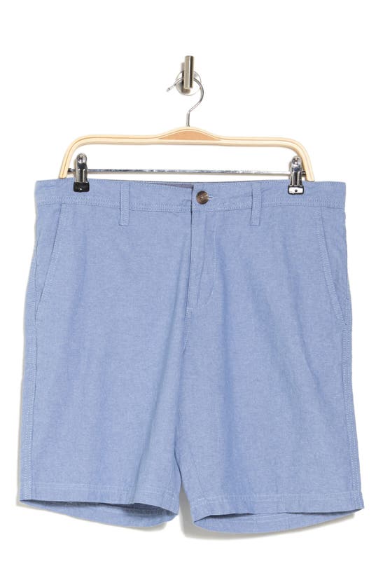 14th & Union Flat Front Chambray Trim Fit Shorts In Blue Captain
