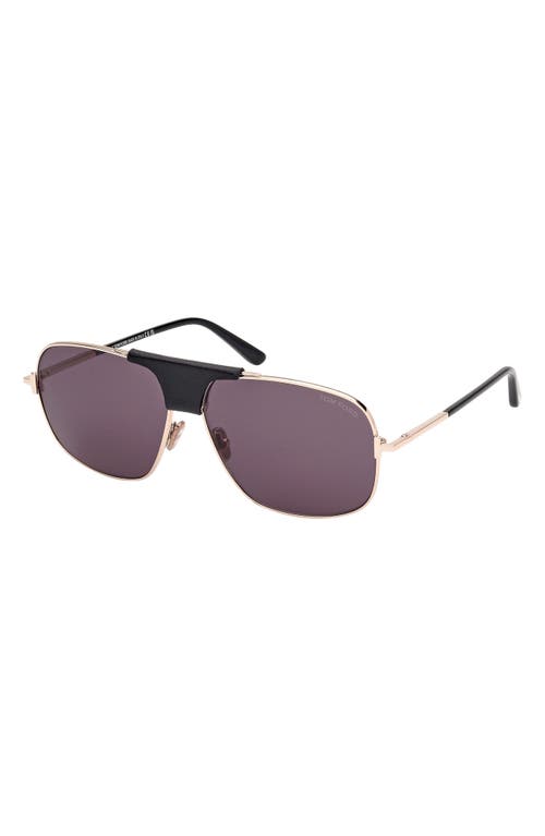 Shop Tom Ford <br />tex 62mm Navigator Sunglasses In Shiny Rose Gold Black/smoke