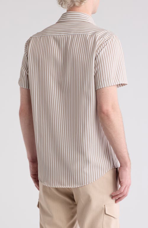 Shop Denim And Flower Stripe Dressy Short Sleeve Button-up Tech Shirt In Beige