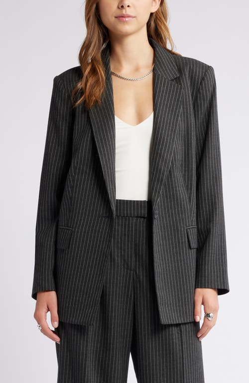 Shop Open Edit Pinstripe Longline Blazer In Grey Dark Charcoal Stripe