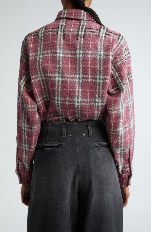 Shop Golden Goose Journey Beaded Plaid Cotton Overshirt In Crushed Berry/sandshell/grey