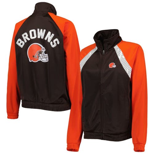 Women's G-III 4Her by Carl Banks Brown/Orange Cleveland Browns Confetti Raglan Full-Zip Track Jacket