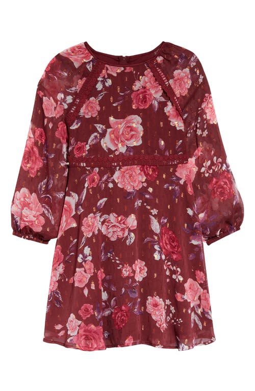 BLUSH by Us Angels Kids' Floral Clip Dot Chiffon Dress in Wine